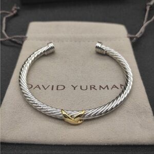 David Yurman Silver Cable Bracelet with Gold Accent 5mm
